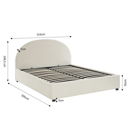 Lit coffre OLAF tissu bouclettes écru 140x190 sommier inclus