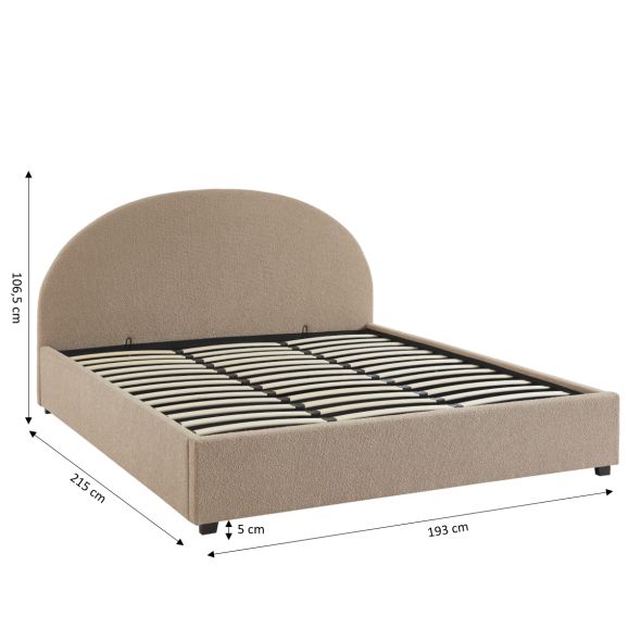 Lit coffre OLAF tissu bouclette beige 180x200 sommier inclus