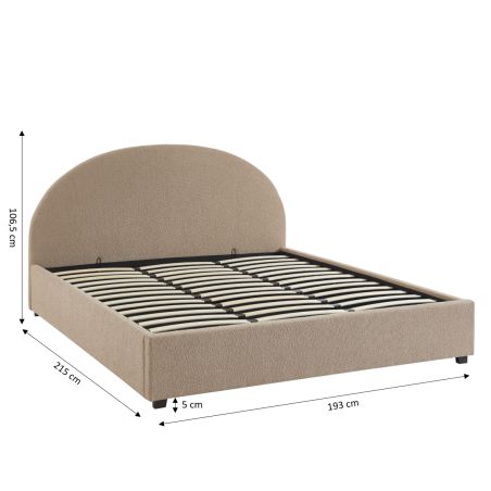 Lit coffre OLAF tissu bouclette beige 180x200 sommier inclus