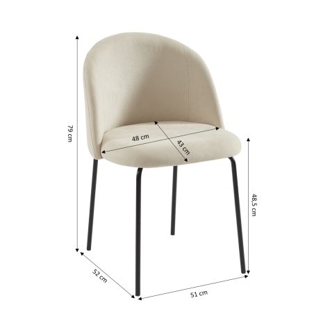 Lot de 2 chaises ABBYtissu beige pieds en métal noir