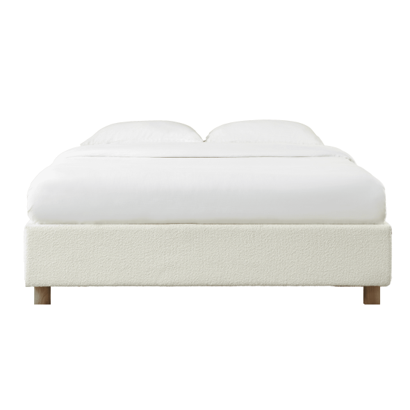 Lit coffre KORALL tissu bouclettes écru 160x200 sommier