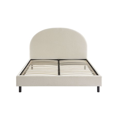 Lit double OLAF tissu bouclette écru 160x200 sommier inclus