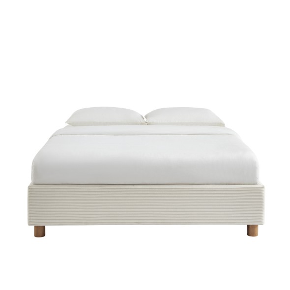 Lit coffre KORALL velours cotelé écru 160x200 sommier inclus