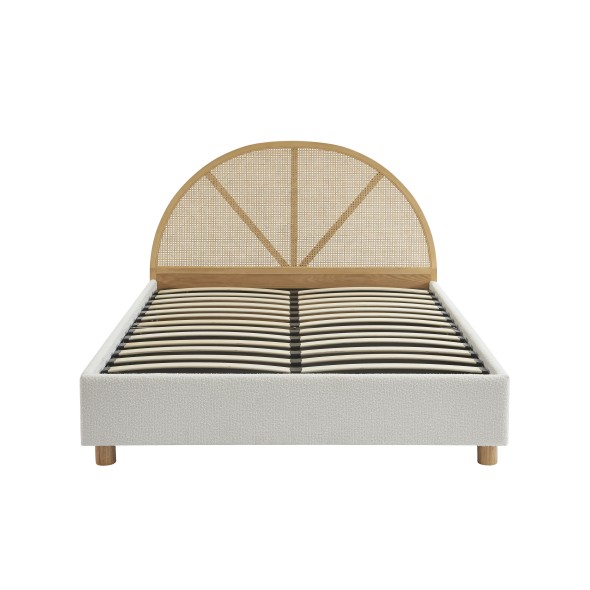 Lit coffre TSUKI bouclette écru et cannage sommier 160x200 inclus Lit coffre TSUKI bouclette écru et cannage sommier 160x200 inclus