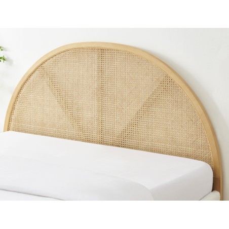 Lit coffre TSUKI bouclette écru et cannage sommier 160x200 inclus