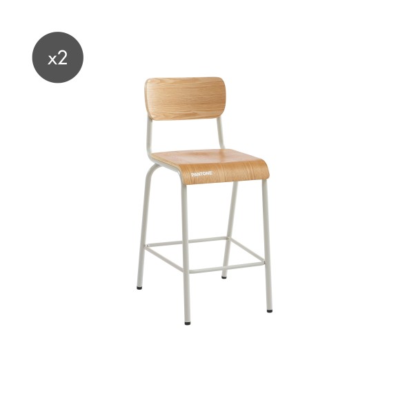 Lot 2 chaises de bar PANTONE beige sable et placage frêne pieds métal Lot 2 chaises de bar PANTONE beige sable et placage frêne pieds métal