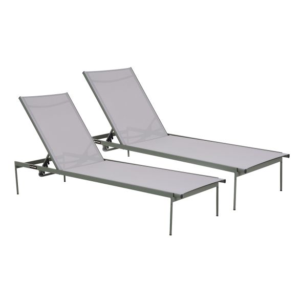 Lot de 2 bains de soleil PANTONE en acier et textilene vert kaki Lot de 2 bains de soleil PANTONE en acier et textilene vert kaki