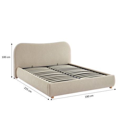 Lit coffre KULA tissu bouclette beige 160x200 sommier inclus