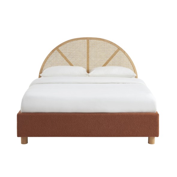 Lit coffre TSUKI bouclette terracotta cannage 160x200 sommier inclus Lit coffre TSUKI bouclette terracotta cannage 160x200 sommier inclus