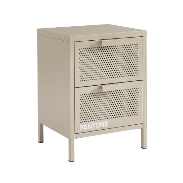 Table de chevet PANTONEmétal taupe double tiroirs 40cm