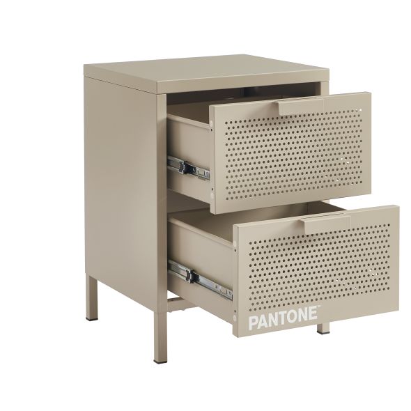 Table de chevet PANTONEmétal taupe double tiroirs 40cm