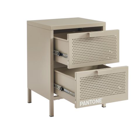 Table de chevet PANTONEmétal taupe double tiroirs 40cm