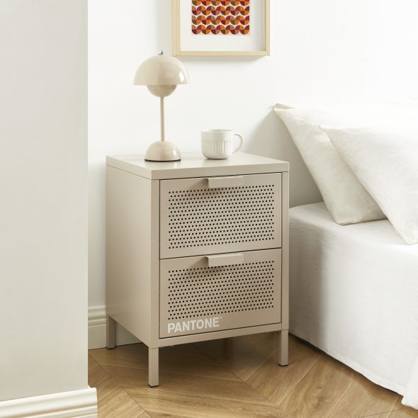 Table de chevet PANTONEmétal taupe double tiroirs 40cm