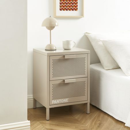 Table de chevet PANTONEmétal taupe double tiroirs 40cm