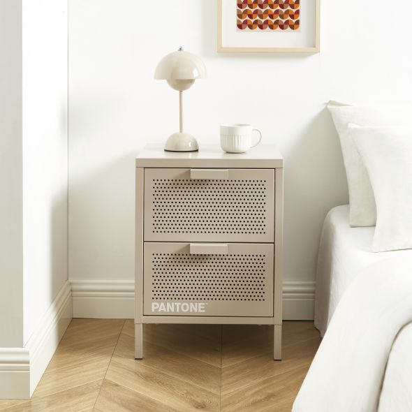 Table de chevet PANTONEmétal taupe double tiroirs 40cm