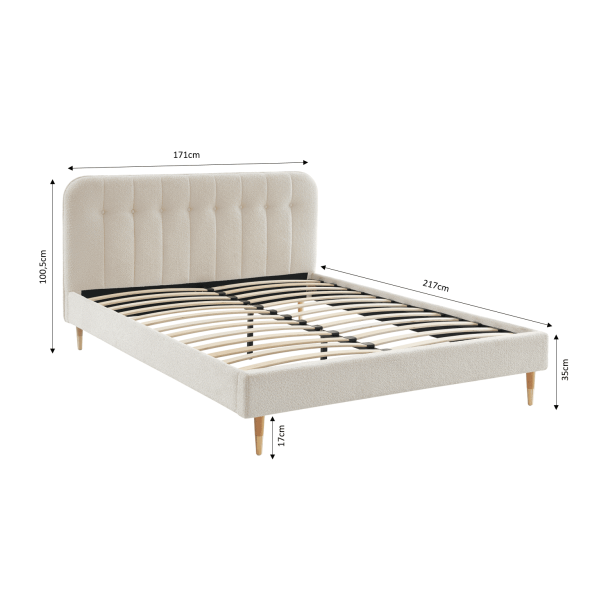 Lit double ANDRE tissu bouclettes écru 160x200 sommier inclus