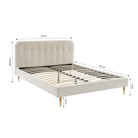 Lit double ANDRE tissu bouclettes écru 160x200 sommier inclus