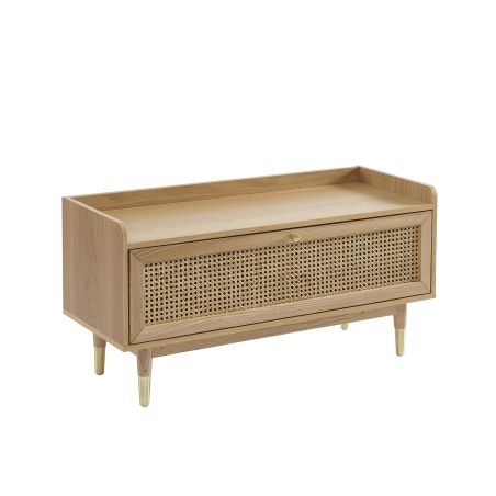 Banc à chaussures LEON placage chêne et cannage rotin 100cm