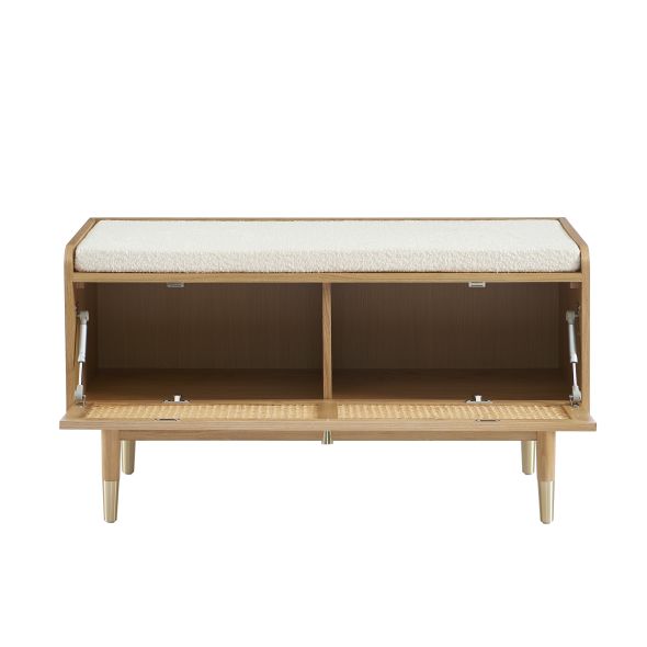 Banc à chaussures LEON placage chêne et cannage rotin 100cm