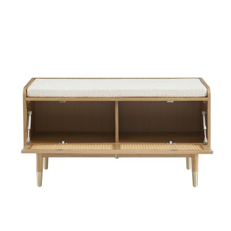 Banc à chaussures LEON placage chêne et cannage rotin 100cm
