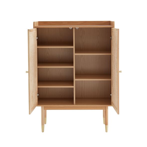 Buffet haut LEON placage chêne et cannage rotin 90cm