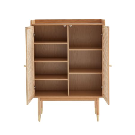 Buffet haut LEON placage chêne et cannage rotin 90cm