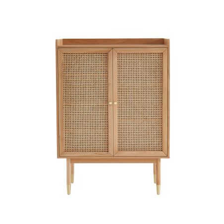 Buffet haut LEON placage chêne et cannage rotin 90cm