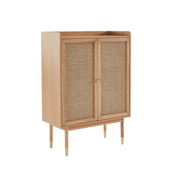 Buffet haut LEON placage chêne et cannage rotin 90cm