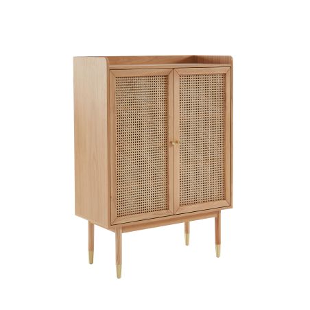 Buffet haut LEON placage chêne et cannage rotin 90cm