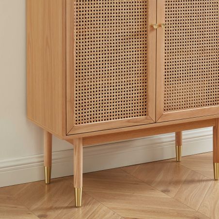 Buffet haut LEON placage chêne et cannage rotin 90cm