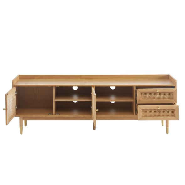 Meuble TV LEON placage chêne et cannage rotin 180cm