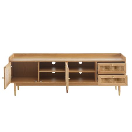 Meuble TV LEON placage chêne et cannage rotin 180cm