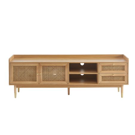 Meuble TV LEON placage chêne et cannage rotin 180cm