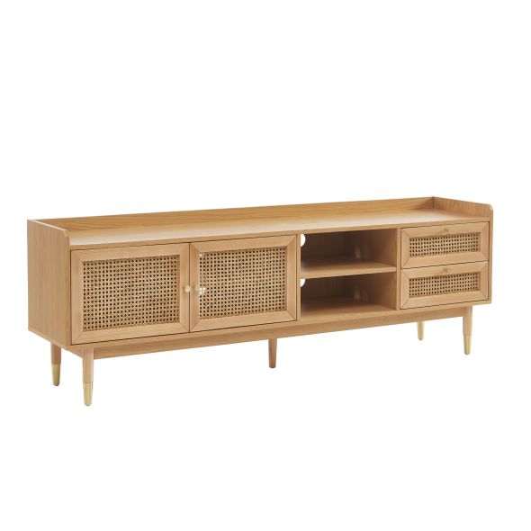 Meuble TV LEON placage chêne et cannage rotin 180cm