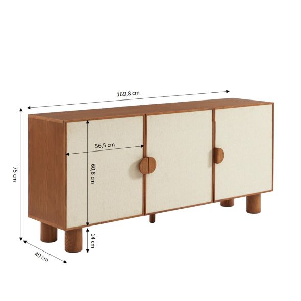 Buffet GASTON 3 portes placage frêne cannage 170cm