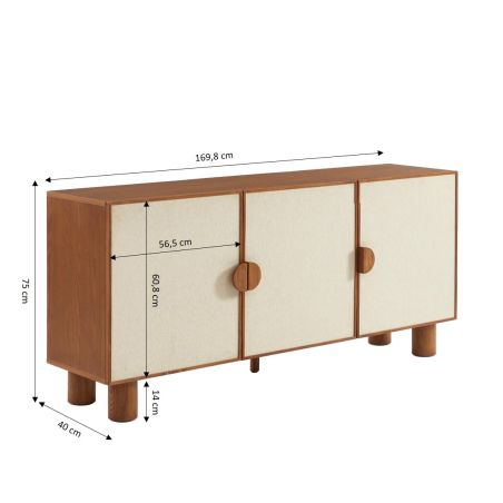 Buffet GASTON 3 portes placage frêne cannage 170cm