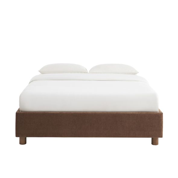 Lit coffre KORALL tissu bouclettes écru 160x200 sommier