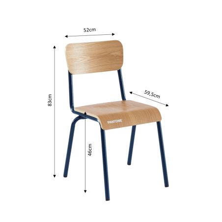 Lot de 2 chaises PANTONE bleu nuit et placage frêne pieds métal