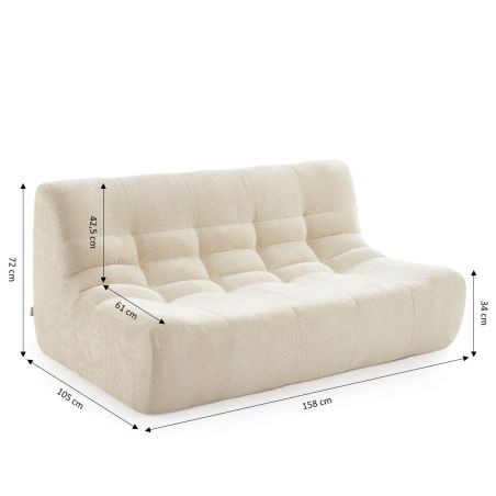 Banquette JANIS modulable 2 places tissu chenille écru
