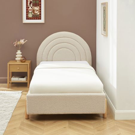 Lit BOO tissu bouclette beige 90x190 sommier inclus