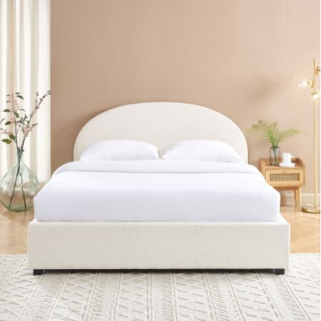 Lit coffre OLAF tissu bouclette écru 160x200 sommier inclus