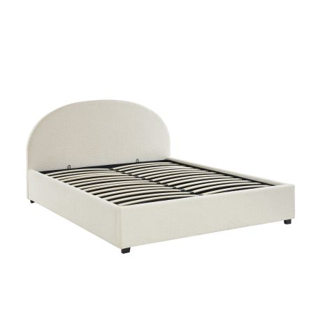 Lit coffre OLAF tissu bouclette écru 160x200 sommier inclus