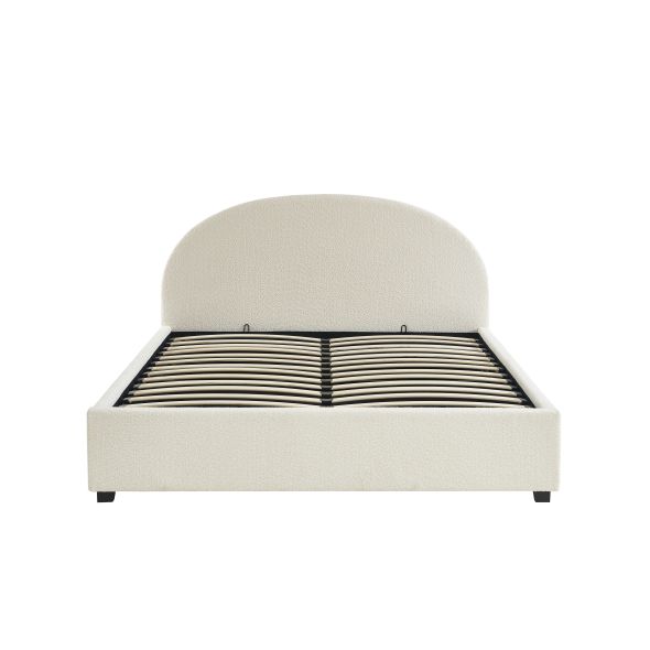 Lit coffre OLAF tissu bouclette écru 160x200 sommier inclus