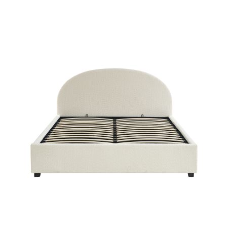 Lit coffre OLAF tissu bouclette écru 160x200 sommier inclus