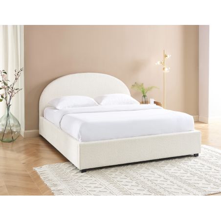 Lit coffre OLAF tissu bouclette écru 160x200 sommier inclus