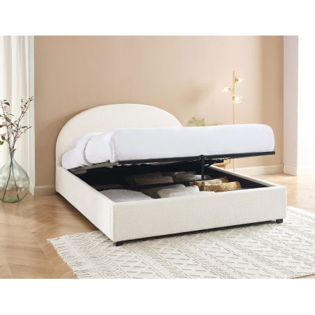 Lit coffre OLAF tissu bouclette écru 160x200 sommier inclus
