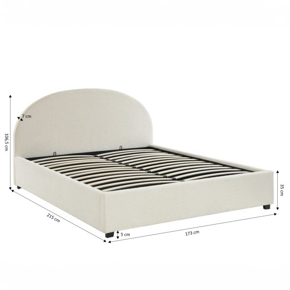 Lit coffre OLAF tissu bouclette écru 160x200 sommier inclus