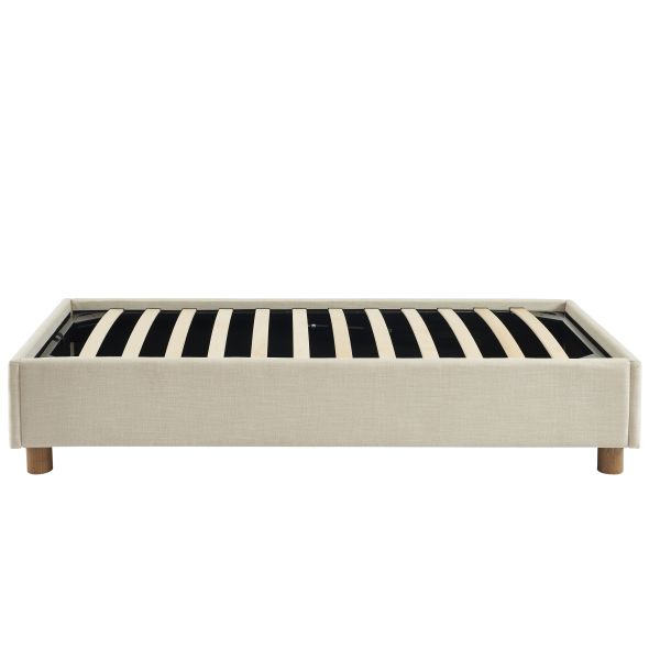 Lit coffre KORALL 90x190 tissu beige lin sommier inclus