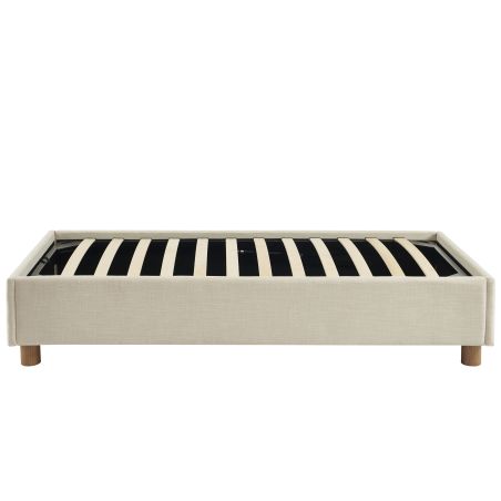 Lit coffre KORALL 90x190 tissu beige lin sommier inclus