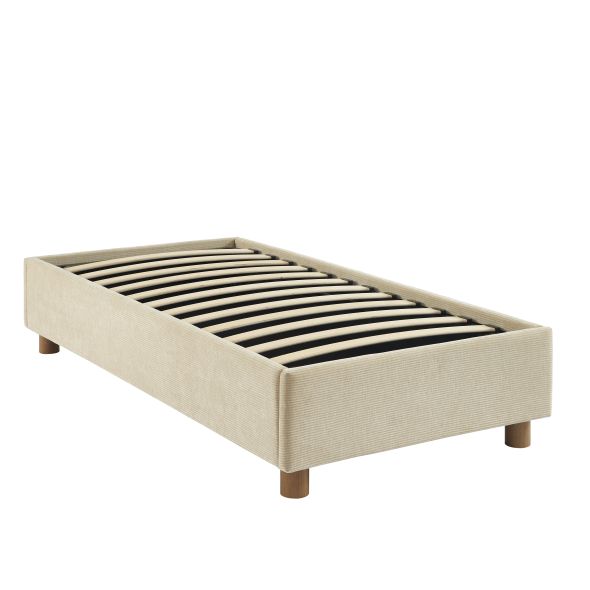 Lit coffre KORALL 90x190 velours côtelé beige sommier inclus